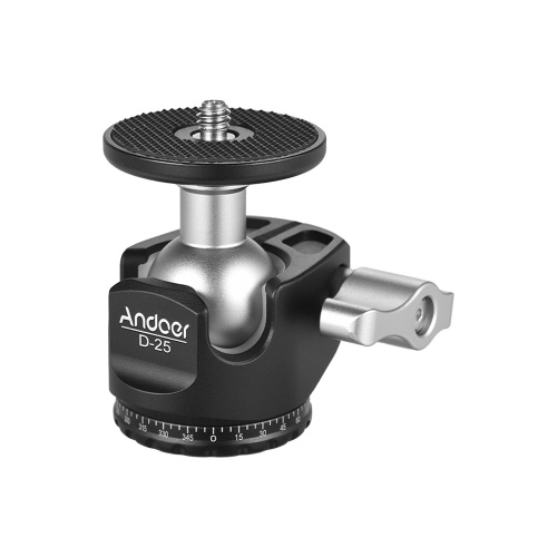 Andoer D-25 CNC Механическая обработка алюминиевого сплава Double Notch Ball Head Mini Ballhead Low Center of Gravity для Manfrotto и т. Д. Штатив для моноподов для Canon Nikon Sony DSLR ILDC Cameras Максимальная грузоподъемность 10 кг