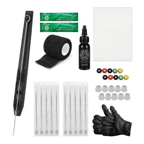 ATOMUS Hand Stick Tattoo Kit DIY Tattoo Supply Ink Gloves Ink Box Набор игл для татуировок Практическая кожа Татуировки Ремонт Крем 10 шт. Иглы